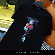 薩拉維夫（Sllavif）品牌運動(dòng)T恤男夏季2025新款中青年宇航員圖案印花薄款半袖t 黑色 4XL 190斤-205斤