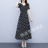 佩依帶 2022新款星耀優(yōu)優(yōu)服飾高端黑色收腰氣質(zhì)法式波點(diǎn)中長(zhǎng)裙J8007 黑色 M【建議95-105斤】