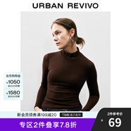 UR秋季新款女裝簡約百搭休閑立領(lǐng)修身長袖T恤UWB440047 深紅棕 L