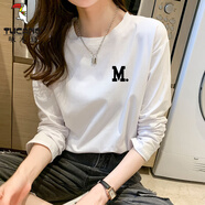 啄木鳥(niǎo)棉T長(zhǎng)袖t恤女寬松韓版2025年早春秋新款夏季白色百搭打底衫上衣潮 M字母 【好棉長(zhǎng)袖】 M 95-110斤