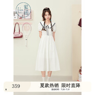 紫涵（ZIHAN）紫涵翻領(lǐng)短袖收腰連衣裙女2025年夏季新款學(xué)院風(fēng)甜美溫柔a字長(zhǎng)裙 白色 M
