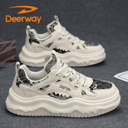 德?tīng)柣菽行逍?026夏季新款休閑鞋男士老爹鞋百搭軟底休閑厚底運動(dòng) 米黑 43