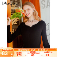 lagogo黑色v領(lǐng)簡約針織衫女拉谷谷秋冬新款長袖設(shè)計(jì)感打底衫上衣 黑色(W1) L 165/40