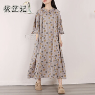 筱笙記日系森女文藝范大碼寬松棉襯衫連衣裙女短袖夏裝休閑長(zhǎng)款襯衣裙 灰色 均碼