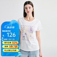 帕羅（PALUOPO）短袖印花t恤上衣女春夏含桑蠶絲韓版正肩半袖天絲小t透氣白色休閑 白色 小花 M (160/84A)