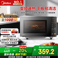 美的（Midea）家用變頻微波爐平板式易清潔 800W微波速熱 一鍵智能菜單 鉆石背板 微晶面板加熱20L（PM20M2）