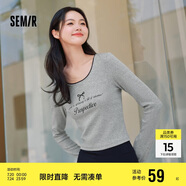 森馬長袖T恤女短款蝴蝶結(jié)字母春秋溫柔蕾絲緊身上衣107624101001