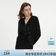 范思藍(lán)恩簡(jiǎn)約純色毛衣馬甲開(kāi)衫兩件套2024秋冬寬松百搭V領(lǐng)上衣女 黑色（開(kāi)衫） M