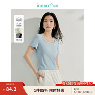 茵曼（INMAN）撞色羅紋棉女裝U領(lǐng)短袖T恤修身氣質(zhì)休閑通勤2025夏季新款短款上衣 蝶翅藍(lán) -18518134 M