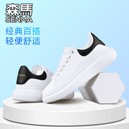 森馬（senma）秋季麥昆小白鞋男情侶款休閑鞋女款厚底增高運動鞋舒適百搭滑板鞋 白黑 36