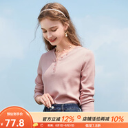 艾蓓怡（I BELIEVE YOU）杏色華夫格V領(lǐng)長袖上衣女內(nèi)搭正肩t恤2025春季新款別致修身打底衫 薔薇粉 XL