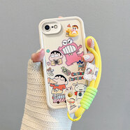 佩諾 蘋果6手機(jī)殼iphone6保護(hù)套全包防摔透明硅膠軟殼男女款潮蘋果8/7plus可愛卡通皮紋卡扣手繩外殼 【本】鉚釘扣皮紋-小新家族 蘋果6p/6splus 版本