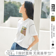 對白文森特·梵高聯(lián)名撞色繡花短袖t恤女夏2025新款白色休閑上衣 月光白 L