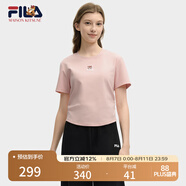 FILA 韓素希同款|斐樂官方女裝針織短袖2025夏新款修身小狐貍刺繡T恤 玫瑰深粉-PK M 165/84A/M