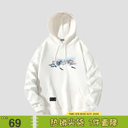 viishow 新款櫻花富士山涂鴉印花連帽男式情侶休閑衛(wèi)衣黑色百搭 白色 XL