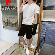 皮爾卡丹（pierre cardin）短袖t恤男夏季休閑套裝男士韓版潮流仿冰絲半袖男上衣服長褲子一 2855短褲套裝白色 L