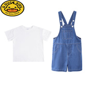 G.DUCKKIDS六一男童女童牛仔背帶短褲套裝夏季幼兒園畢業(yè)班服兒童合唱演出服 背帶短褲+白色短袖T恤 130 cm