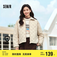 森馬（Semir）棉服女燈芯絨翻領菱形格復古2024冬三防寬松輕薄棉衣109724112007