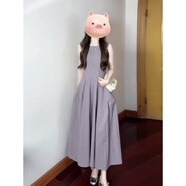 棉致法式氣質(zhì)無(wú)袖連衣裙女夏季2025新款海邊度假風(fēng)超好看掐腰長(cháng)裙子 紫色 XL 125-140斤