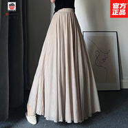 AEMAPE雙層半身裙2025新款夏季棉麻文藝溫柔復(fù)古長裙腳踝高腰仙女 米色 【雙層防透-大裙擺】 M 裙長85c【適合168以下身高穿】