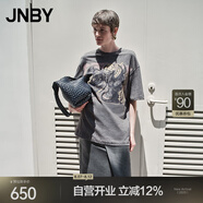 JNBY/江南布衣25夏新品T恤女小花仙客來(lái)印花直筒中袖圓領(lǐng)5P4112330 072/中雜灰 XS