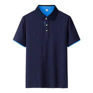 以純（YISHion）官方旗艦店polo衫男短袖T恤夏季薄款翻領(lǐng)半袖商務(wù)休閑潮牌 藏藍色(湖藍袖) XL