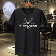 PLAYYOUNG國(guó)際品牌男裝胖子男士棉短袖T恤潮加肥加大寬松肥佬V領(lǐng)特大碼上衣 黑色【HL迷彩鹿頭】 3XL 【150-170斤】