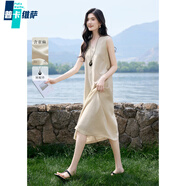 普卡維薩（pukaweisa）品牌[洱語系列]含亞麻松弛感無袖連衣裙女2025夏季收腰顯瘦連身裙 米白 M 100-115斤