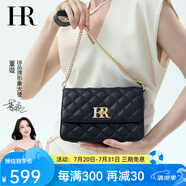 HR赫蓮娜女包單肩斜跨包小香風(fēng)頭層牛皮菱格鏈條包高級(jí)感生日禮物 黑色【經(jīng)典款】