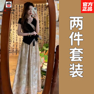 AEMAPE新中式國風(fēng)套裝連衣裙子女夏季2025新款今年流行漂亮別致絕美長裙 黑色上衣+裙子【套裝】【夏裝搭 55 60kg/L