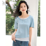 初申夏季短袖T恤女設(shè)計感撞色假兩件顯瘦休閑上衣S52T015