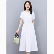 恒源祥純棉連衣裙女2025夏季新款氣質(zhì)媽m媽減齡純色顯瘦棉麻長(cháng)款裙子 茉莉白 M (建議90-105斤 )