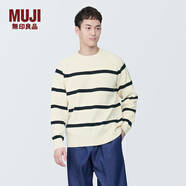 無印良品（MUJI）男式 可水洗棱紋編織圓領(lǐng)毛衣 針織衫 AA0QEA4S 深藏青色條紋 M (170/92A)