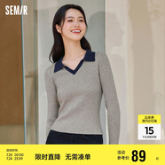 森馬毛衣女短款修身顯瘦簡約春秋撞色polo領(lǐng)毛衫復(fù)古109524107003