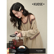 闊色（kuose）學(xué)院風(fēng)針織連衣裙開衫外套兩件套裝2025春新款女毛衣背心裙秋 杏色連衣裙2007 L