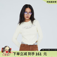 拉拉波波【潮牌】春季新款亮片荊棘熊圓領(lǐng)長袖T恤上衣LBCC-WSDT28 米色 S