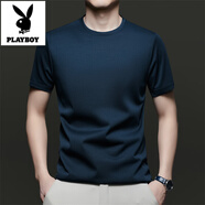 花花公子（PLAYBOY）高端圓領(lǐng)短袖男T恤爸爸裝男士夏季薄款中青年打底衫休閑上衣體恤 藏青色 XL 115