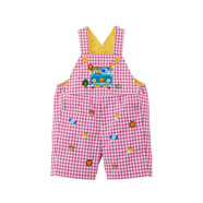 MIKIHOUSE夏季新款短褲男女童小熊好朋友滿刺繡彩色格子背帶褲 粉格子 80 cm