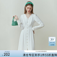 范思藍(lán)恩23FS11290V領(lǐng)長袖連衣裙春秋裝女新款收腰顯瘦裙子 白色 S
