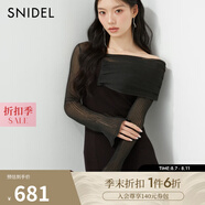 SNIDEL2025春夏新品氣質斜肩透膚包臀魚尾針織連衣裙SWNO251143 黑色 均碼