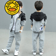 G.duck品牌童裝兒童套裝男童春秋2026新款中大童洋氣休閑男孩衣服衛衣 個(gè)性休閑套裝灰色 120 【建議身高110-115厘米】