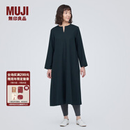 無印良品（MUJI）女式 起毛 V領長袖連衣裙 女款長裙裙子秋冬 女裝 BC2FBC3A 深藏青色 S (155/80A)