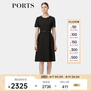 PORTS寶姿春季新品女裝優(yōu)雅純色通勤腰帶裝飾束腰短袖連衣裙 黑色 S (4)