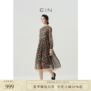 EIN【印象派畫(huà)家】EIN言油畫(huà)干枯玫瑰立領(lǐng)玉石扣印花長(cháng)裙秋冬新款 橄欖綠 M