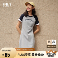 森馬連衣裙女插肩袖修身收腰夏季字母開叉短裙運動風(fēng)109324114025