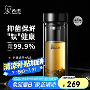 希諾（HEENOOR）抗菌玻璃杯雙層隔熱辦公車載水杯男高檔鈦杯泡茶杯子X(jué)N-9607KT