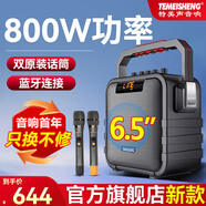 TEMEISHENG特美聲SL-26便攜式廣場舞音響戶外大功率k歌手提音箱藍牙網(wǎng)紅直播設(shè)備帶聲卡 6.5吋800W+雙話筒