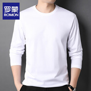 羅蒙（ROMON）長(cháng)袖t恤男士秋季薄款中年寬松休閑打底衫透氣純棉體恤男裝 ZMN-8800純白色 M (90-115斤)