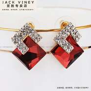 JACK VINEY綠色耳環(huán)女歐美風(fēng)鍍銀針?biāo)@耳釘黑色潮飾 YZL041酒紅色