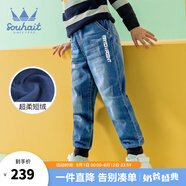 水孩兒（SOUHAIT）童裝男童牛仔褲長(zhǎng)褲冬季新款兒童時(shí)尚百搭褲裝 藍(lán)牛仔 160